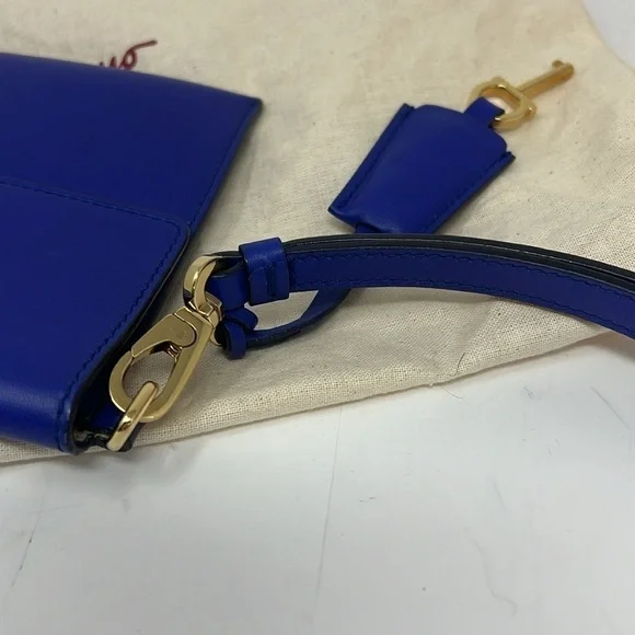 Salvatore Ferragamo Blue Leather Afef Gancio Clutch Wristlet - New Condition - Picture 6 of 15
